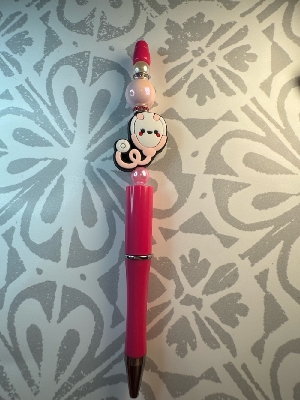 Pink Cat Charm Ballpoint Pen - Cute Decorative Writing Pen